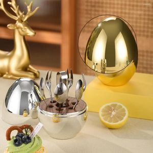 Servis uppsättningar Mini Egg bestick set guld silver rostfritt stål kaffesked dessert kaka gaffel klipp 7 pack totalt