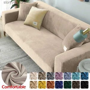 Chair Covers Velvet Elastic Sofa Covers 1/2/3/4 Seats Solid Couch Cover L Shaped Sofa Cover Protector Bench Covers Q231130