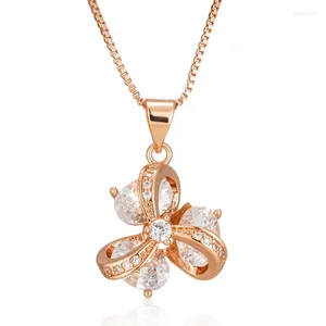 Pendanthalsband WBMQDA 585 Rose Gold Color Luxury Crystal Flower Necklace For Women With White Natural Zircon 2023 Trendy Neck Chain