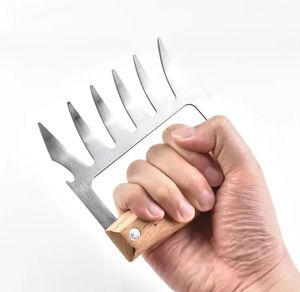 Kitchen Tools Stainless Steel Claw Wooden Handle Meat Divided Tearing Flesh Multifunction Meats Shred Pork Clamp BBQ Tool dh7629