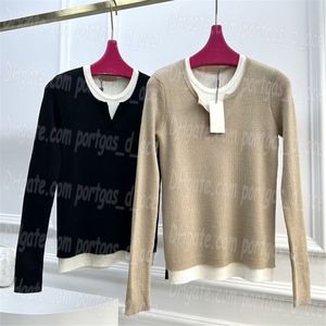 Fake Two Piece Women T Shirt Tops Long Sleeeve Knittes Jumpers Spring Bottoming Knits Sweater Top