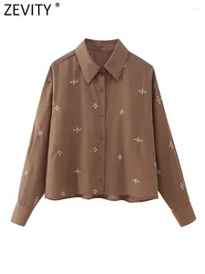 Women's Blouses Zevity Women Fashion Floral Embroidery Casual Smock Blouse Office Lady Long Sleeve Buttons Shirt Chic Chemise Blusas Tops