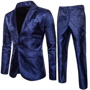 Mäns kostymer blazrar högkvalitativa mäns klassiska jacquard kostym set 2-stycken blazerpants lyxmode företag smal social boll tabell storlek s-3xl 231127