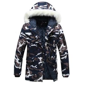 Männer Daunenparkas 2023 Herbst und Winter Liebhaber Camo Großer Pelzkragen Mittellanger Baumwollmantel Personalisiert Verdickt 231129