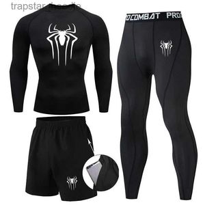 Herrens termiska underkläder Män 3PC Set Winter Thermal Underwear Compression Sports Suit Long Johns Kläder Running Tracksuit Wear Training Workout Tights L231130