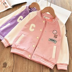 Jackets Fashion Girls Baseball Jacket Spring Autumn Cute Uniform Coat For Girl Sports Outerwear 3-12 Years Teenage Kids Clothes 231129