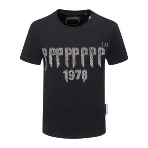 24SS Erkek Kadın Tasarımcı T Shirt PP Moda Kristal Mektup İnce T-Shirt Üst Kalite Pamuklu Sıradan Tees Kısa Kollu Lüks Sokak Giyim Tshirt