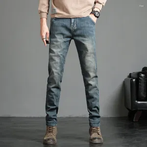 Мужские джинсы 27-36, мужские джинсовые брюки длиной до щиколотки, осенне-весенние прямые повседневные эластичные узкие брюки на пуговицах, одежда Hc57