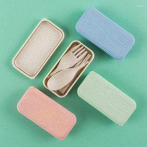 Dinnerware Sets Cutlery Set With Box 3/4PCS Wheat Straw Tableware Detachable Spoon Fork Chopstick Portable Travel Camp Home Kitchen
