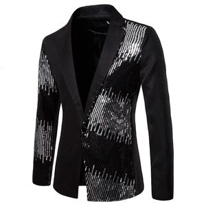 Abiti da uomo Blazer stile Nero lucido con paillettes Glitter Completi da uomo Cappotti da uomo Slim Fit Giacca con bottone singolo Giacca da festa Cantante S2XL 231129