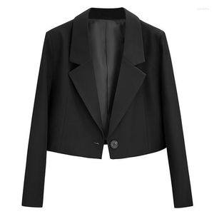 Damenanzüge Est 2023 Casual Single Button Blazer Damen Vintage Tops Kerbkragen Langarm Femme Kurze Anzugjacke Schicke Oberbekleidung