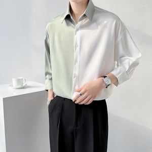 Herrklänningskjortor sommar kort ärm skjorta män mode samhälle mens koreanska lösa överdimensionerade is silkekontor formellt