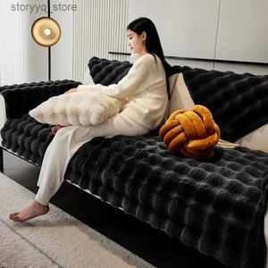 Pokrywa krzesła ciepłe aksamitne poduszki bez poślizgu Zima grube w kratę pluszowa sofa pokrywa salonu flanelowa kanapa okładki uniwersalny ręcznik podłokietkowy Q231130