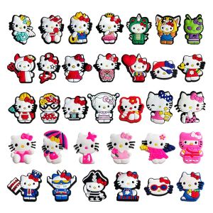 Cute 33pcs/set Cartoon cat series Shoe Charms Croces Charms Stitzer Duck Strawberry Bear Shoe Decoration