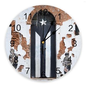 Wall Clocks Puerto Rico Wooden Door Oil Painting Clock Modern Design Living Room Decor Home Decore Digital