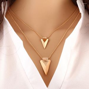 Pendant Necklaces Classic Simple Multilayer Triangle Metal Clothes Accessories Sweater Chain Clavicle Party Jewelry Exquisite Gift Wholesale