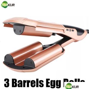 Curling Irons 3 beczki Rolanie jaja profesjonalny ceramiczny turmalinowy wał żelazowy Głębokie Waver Curler Pert Stylowe narzędzia 230620 D Dheza