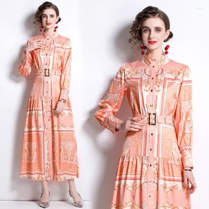 Этническая одежда 2023 Платье от Fr Ladies Totem Print изящный воротник с длинным рукавом Большой качание