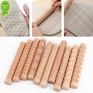 New Wooden Texture Mud Pressed Roller Pattern Roller Rod Embossed Polymer Clay Rolling Pin Ceramic Pottery Art