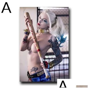 絵画Quinn Suicide Squad Movie Posters and Prints Sexy Lady Canvas Oil Painting Wall Art Picture for Living Room Bedroom home d dh4st