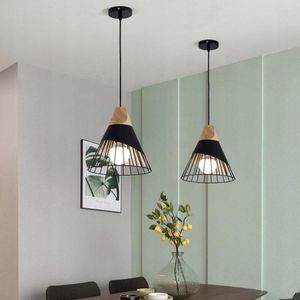 Pendant Lamps Retro Metal Wood Chandelier Black Cage E27 Industrial Vintage Ceiling Light For Bedroom Loft Living Room Hallway