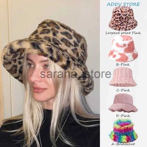 Beanie / Skull Caps Outono e Inverno Leopardo Padrão Estampa Pescador Chapéu Feminino Lã Grosso Vaca Estampado Pote Chapéu Moda Versátil Bowler Caps J231130