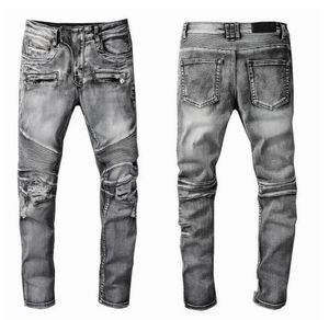 Mens Jeans Fashion Black Ripped Biker Slim Fit Bikers Denim Slim Fit Motorcycle Bikers Pants