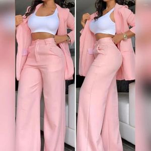 Womens Two Piece Pants Women Straight Suit Stylish Coat Single-breasted Jacket Wide Leg Fashionable For Ladies