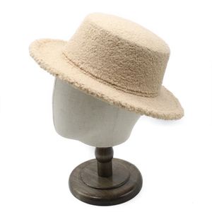 Cappelli a tesa larga Secchiello Autunno e inverno Fedora femminili Berretti piatti per donna Cotone Poliestere 57 58 cm Tinta unita Peluche Superficie Grace LM0123 231130