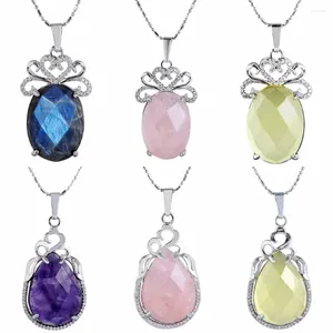 Hänghalsband sunyik fasetterad oval teardrop pärla sten kristall cabochon charms halsband för kvinnor tjej godis färg smycken (gratis kedja)