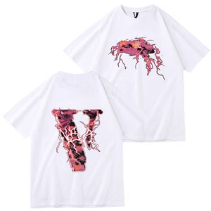 Vlone t shirt mens kvinnor sommar t-shrit vlone märke mens trend casual lös big v vän tryck kort ärm bomull par t-shirt street hip hop sport tees s-4xl