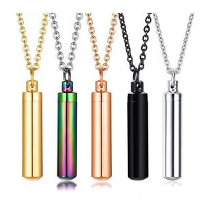 5 color Cylinder Cremation Urn Necklace for Ashes Memorial Keepsake Pendant Stainless Steel Remembrance Jewelry for Women or Men317B