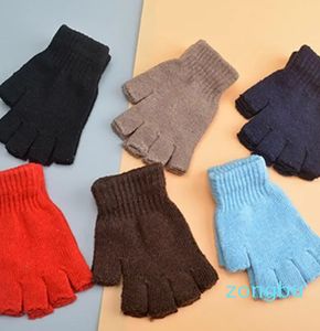 Перчатки с пятью пальцами, женские и мужские вязаные перчатки без пальцев, осень-зима, серые, красные, белые, черные, эластичные, теплые, на полпальца, для езды на велосипеде