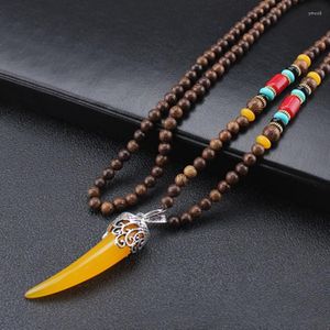 Colares pendentes Nepal Longo Budista Budista Mala Madeira Buzina de Ox e Colares étnica Bohemian Boho Buddha Jóias de sorte para homens