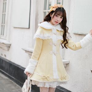 Women's Wool & Blends Candy Rain Princess Sweet Lolita Coat Horn Button Cloth Girls Long Winter Department Self-cultivation C22CD7258Women's