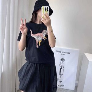 Men's T-Shirts 23 Year New Fashion Brand Koujia T-shirt Women's CH Tri Color Patch Dinosaur Short Sleeve Embroidery Letter Casual Round Neck T-shirt