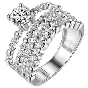 Küme halkaları ufooro lüks gümüş kaplama beyaz cz kristal parmak kadınlar için femme engagemnet rhinestone mücevher aksesuarları