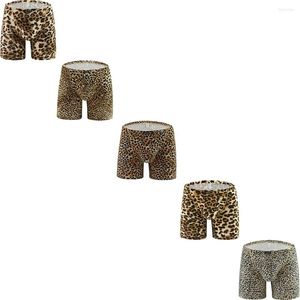 Underbyxor Ikingsky Men's Leopard Long Leg Boxer Pouch Trunks Sexig lågökning BULGE Kort under trosor för män