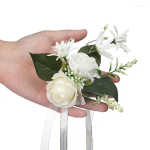 Dekorative Blumen 4 TEILE/SATZ Hochzeitsdekorationen Braut Handgelenk Blume Schwestern Gruppe Hand Brautjungfer Corsage Brosche Z1113