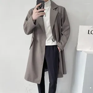 Men's Trench Coats M-3XL Mens Coat Spring Autumn Male Jacket Midi Style Turn-down Collar Loose Handsome Simplicity Windbreaker Clothes H148