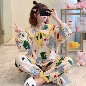 Kvinnors sömnkläder kvinnors pyjamas set kvinna 2 stycken hemkläder långärmad koreansk installation nattklänningen fancy pyjama byxor hemkläder