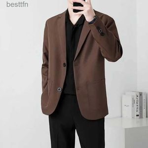 Herrdräkter blazers män passar jackor blazer kappa smala passform smart casual höst ny modekläder två knappar solid färg koreansk svart/khaki/coffeel231130