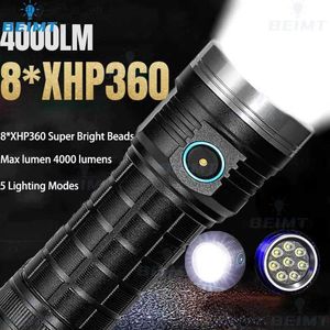 トーチ4000lmスーパーブライト8*XHP360 LED懐中電灯屋外緊急トーチ5モード充電式ハイキングキャンプ戦術懐中電灯Q231130