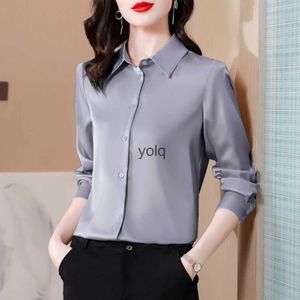 Women's Blouses Shirts Elegant Solid Color Shirt Single Breasted Long Sleeve Fashion Vintage Female 2023 Casual Topsyolq