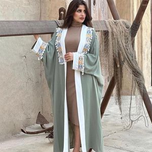 Этническая одежда открыта abaya kimono лямка с бахромой платье мусульманское пальто кардиган хала