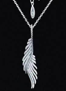 Wholesale-Magnificent Feather Pendant Necklace for Jewelry with Original Box 925 Sterling Silver CZ Diamond Lady Pendant Necklace1156091