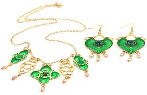 Collana di orecchini set argento placcato oro perla di vetro colorato che circonda la principessa Jasmine Love Style collana orecchini set intero2727942