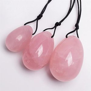 Objetos decorativos estatuetas perfuradas ovos de jade natural quartzo rosa yoni ovo para exercício de kegel esfera de cristal vaginal ben wa bal212b