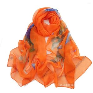 Sciarpe Moda Fiore rosa Georgette Sciarpa in chiffon Donna Stampa Lungo e sottile Scialle morbido Avvolgente Fazzoletto da spiaggia Foulard femminile