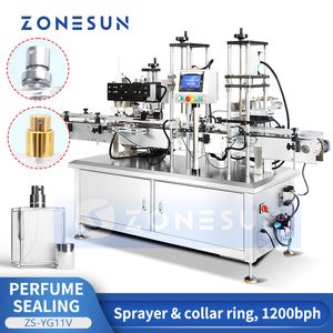 Zonesun máquina de friso automática de garrafa de perfume, pulverizador de colar, anel de pressão, frasco de perfume, selador de garrafa